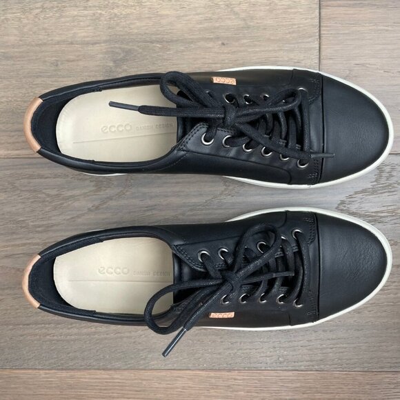 Ecco Soft 7 Lo Cut Lace Up Leather Sneakers Black + White Sz 40EU/9-9.5US NWOT - Picture 7 of 13
